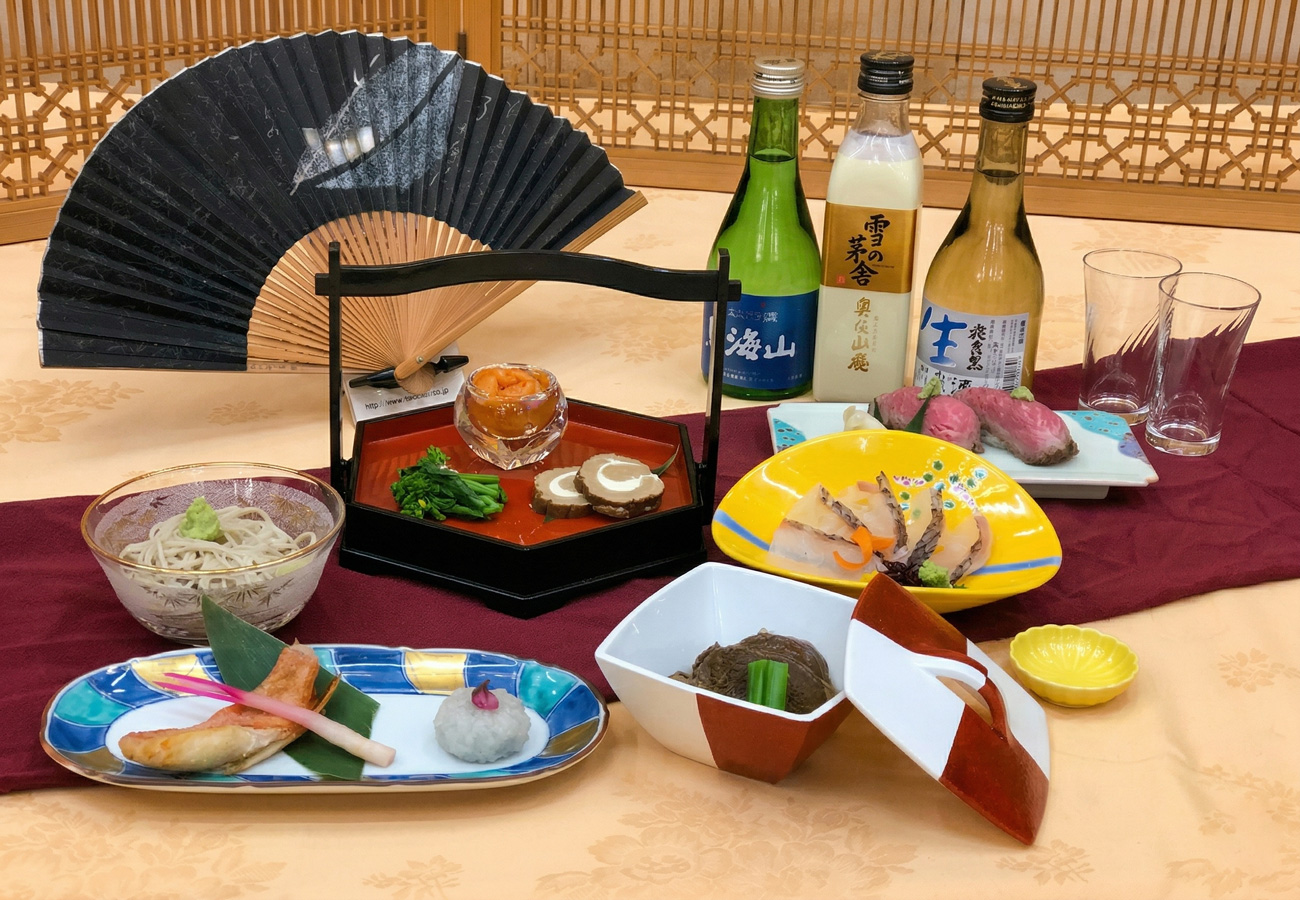 本荘グランドホテルの日本酒に合わせる心づくしのご宴会プラン「花かがり」のお料理イメージ