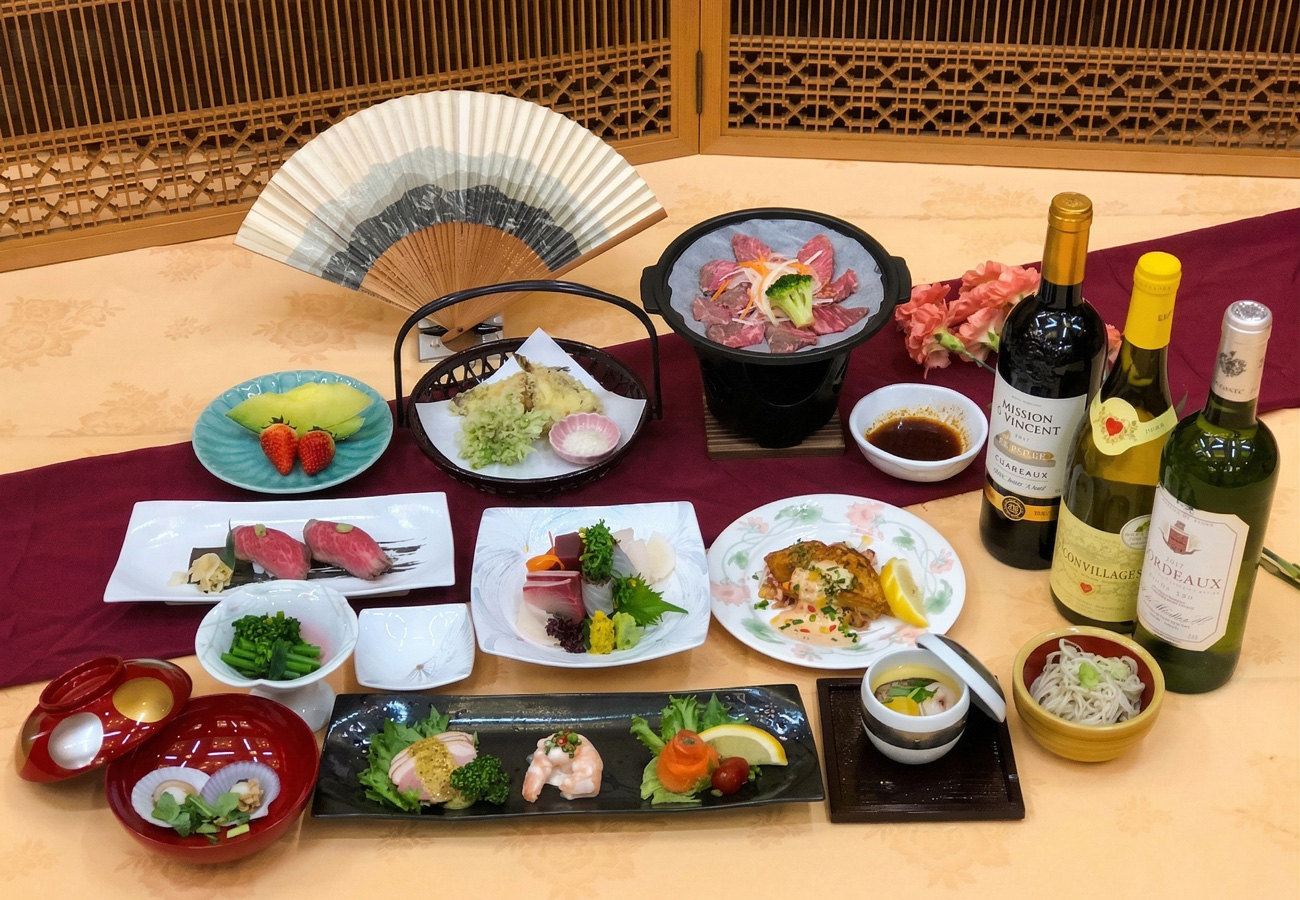 本荘グランドホテルのご宴会和洋会席プラン「雪月花（せつげつか）」のお料理イメージ
