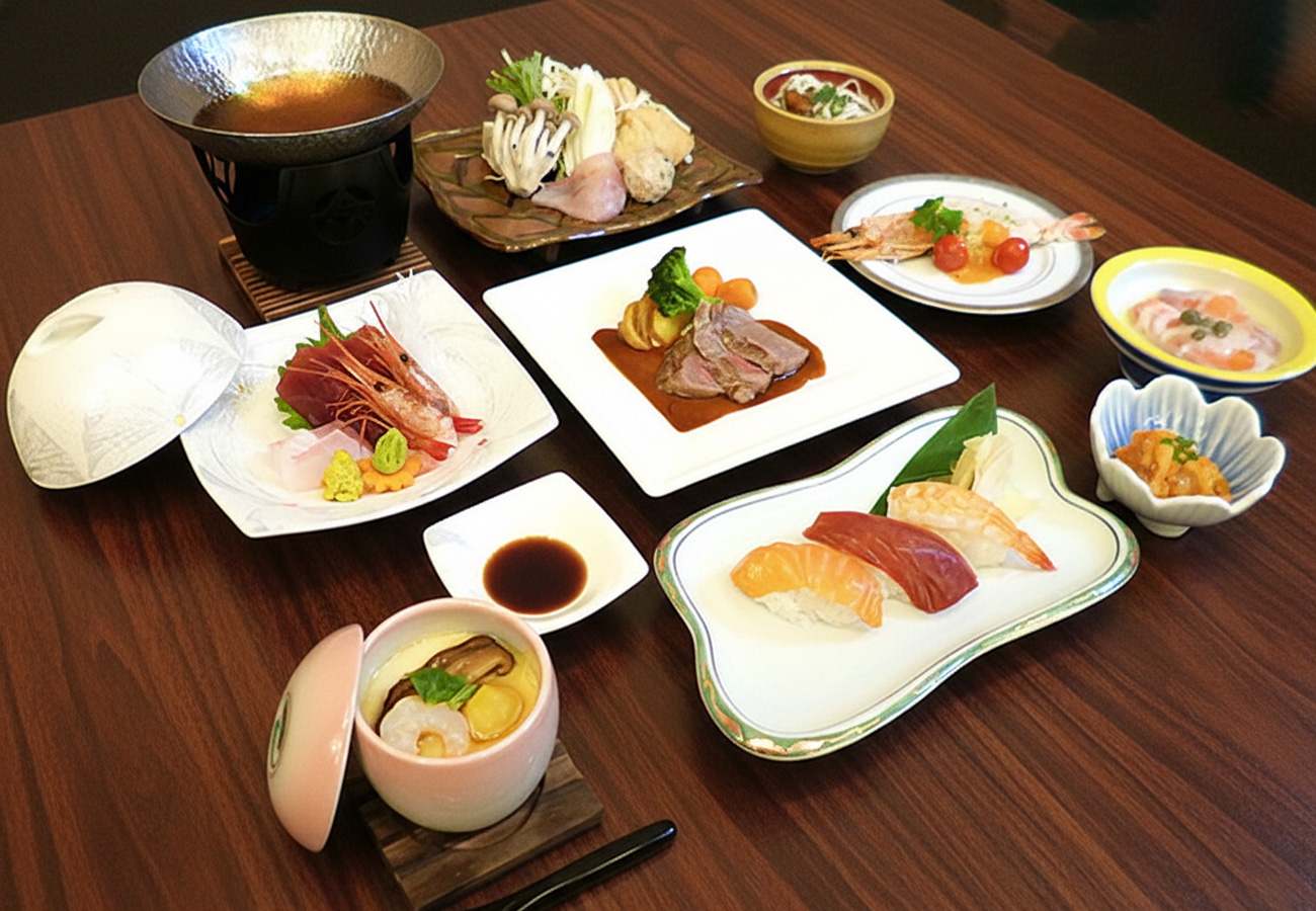 本荘グランドホテルの秋田由利牛ステーキ付き和洋会席プランのお料理イメージ